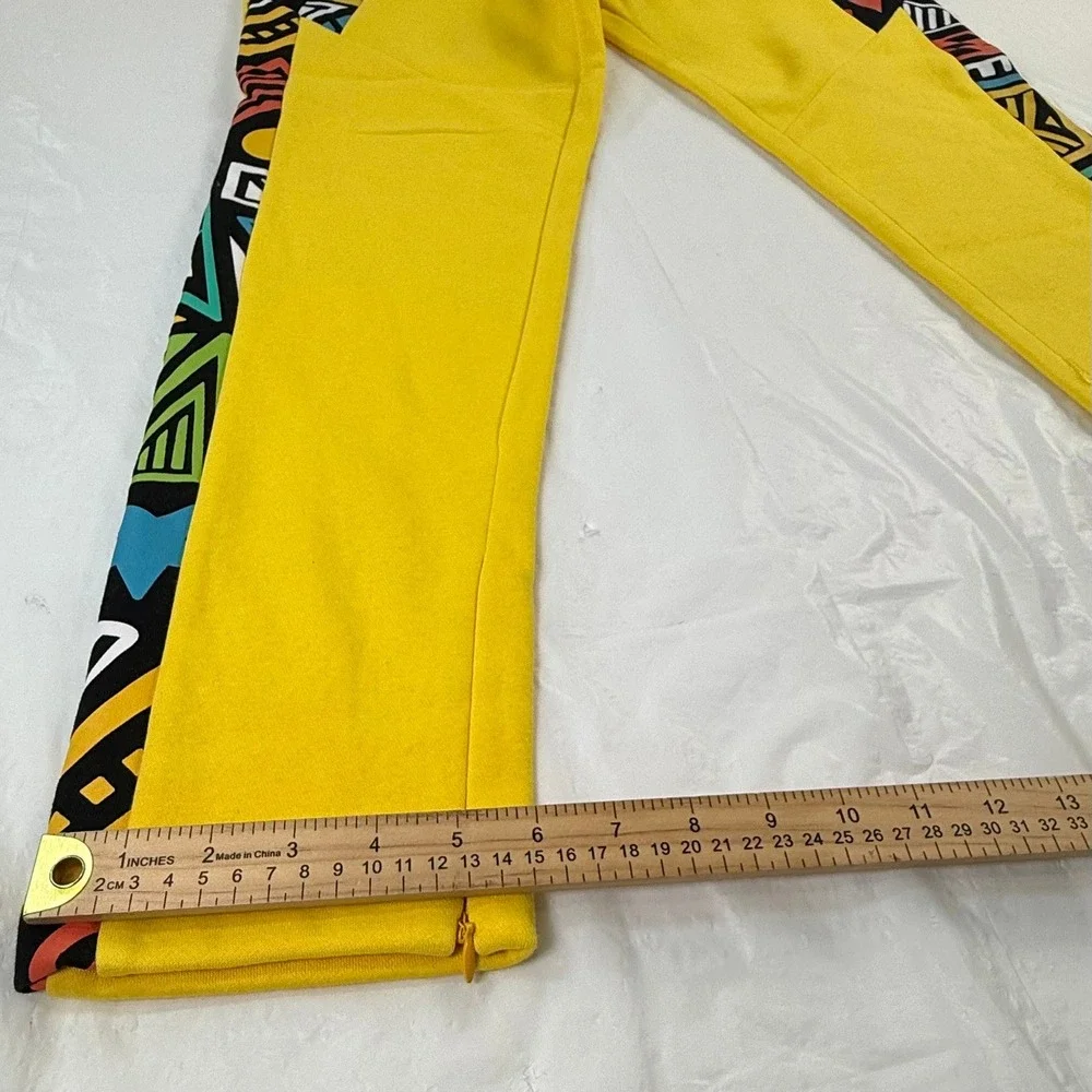 Create 2MRW Men Yellow Tribal Geometric Print Jogger Sweatpants Ankle Zip NWT